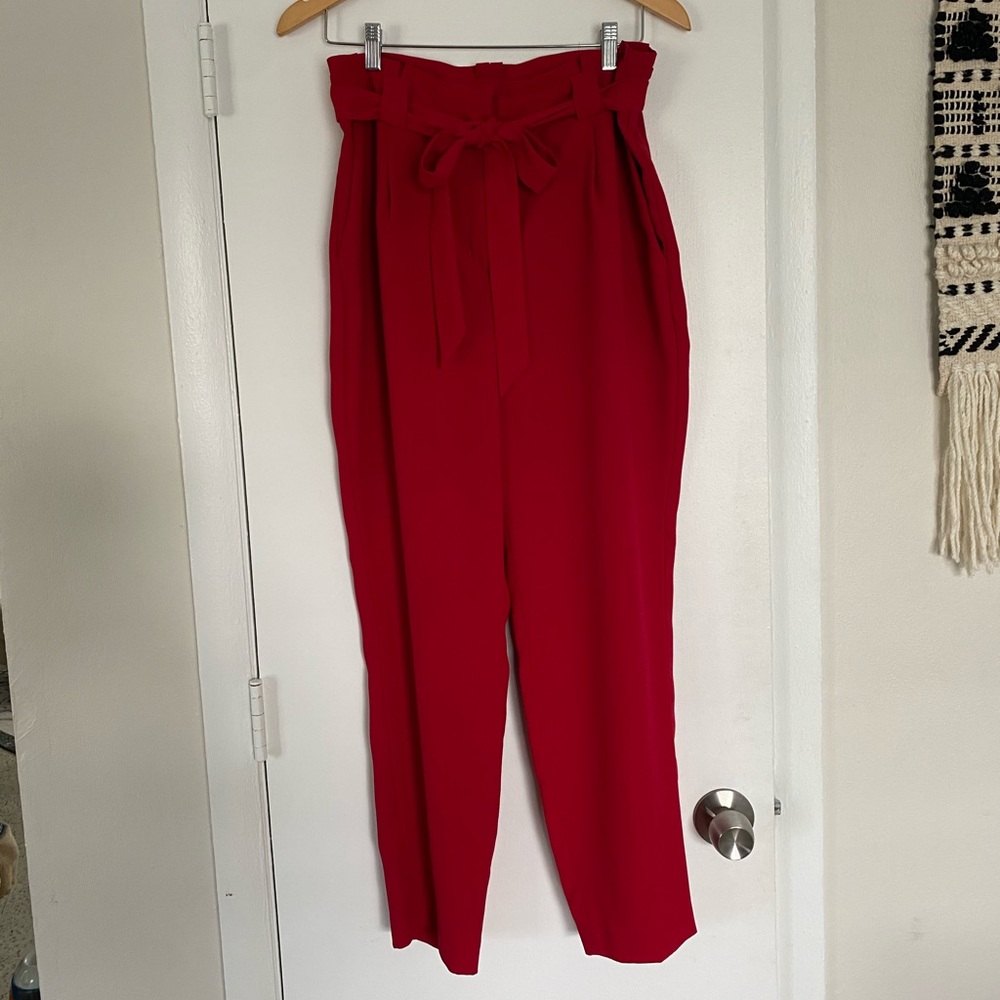 Express Red High Waisted Ankle Dress Pants